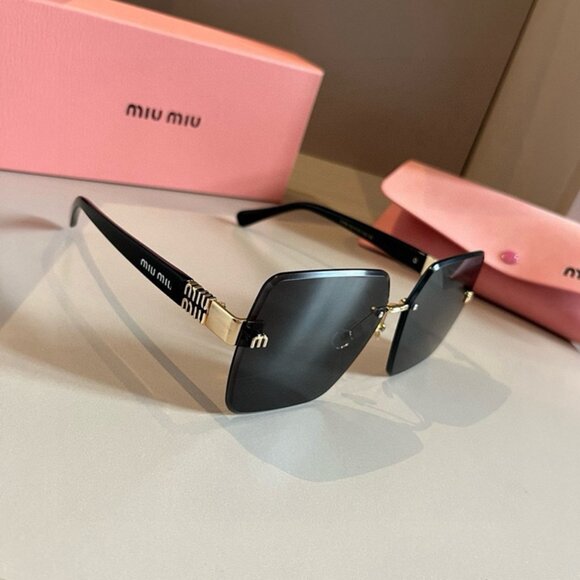 Miu Miu Black Square Sunglasses with Gold Detail main image 7